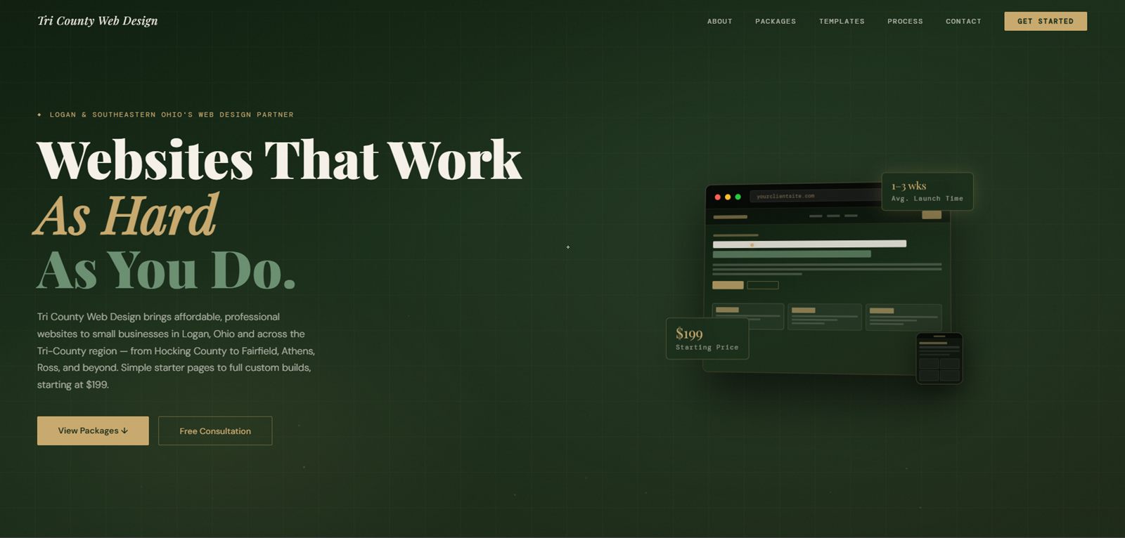 Tri County Web Design homepage — web design for Southeastern Ohio
